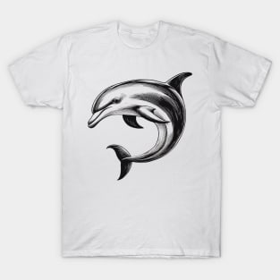 Stick Figure of a Dolphin in Black Ink T-Shirt